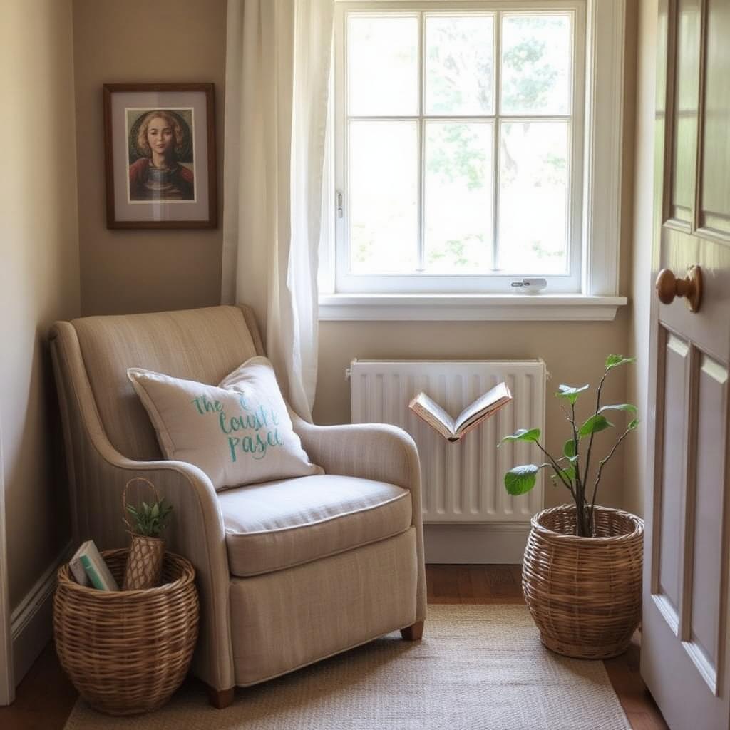 Reading corner with a linen armchair